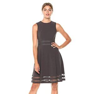 NWT Calvin Klein Sleeveless Fit And Flare Black Dress With Sheer Hem Detail, 12